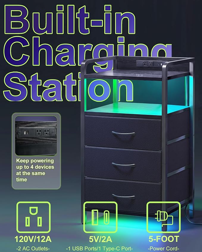 Fixwal Led Nightstand with Multiple Gradient Color Light Effects, Black - Image 4