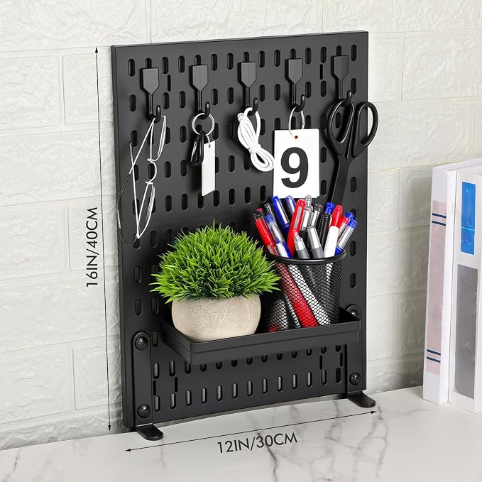 Marspark Clamp on Desk Pegboard 24" x 16" Plastic Peg Board Privacy Divider Desk Partition Panel Office Accessory Organizer Black No Drill Mounted Pegboard for Home Office Gaming - Image 3