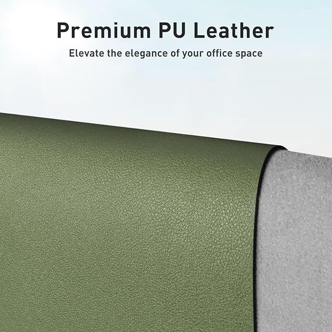 Aothia Faux Leather Desk Mat – Large Mouse Pad, Non-Slip PU Leather Blotter, Waterproof Writing Surface for Office and Home (Olive Green, 47.2" x 23.6") - Image 2