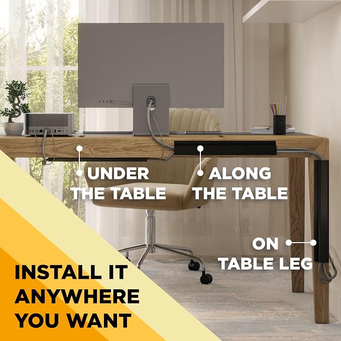Simple Cord 5 Pack of 16-Inch J Channel Cable Management Under Desk - Easy to Install Adhesive Mount Cord Organizer for Desk, Home Office, No-Drill Wall Cable Organizer (Black) - Image 4