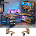Dnxao 65" Gaming Desk with 3 Drawers and Pegboard, Rustic Brown | Reversible U Shaped Computer Desk with Power Outlets and LED Lights, Storage Shelves Workstation with Pegboard for Gamers by Dnxao