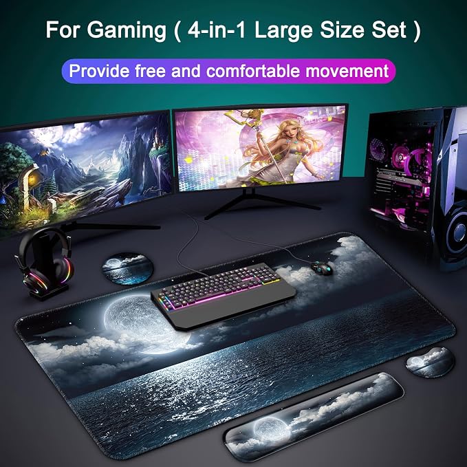 4 in 1 Mouse Pad and Keyboard Wrist Rest,Large Desk Mat,Coaster Set-Ocean - Image 8