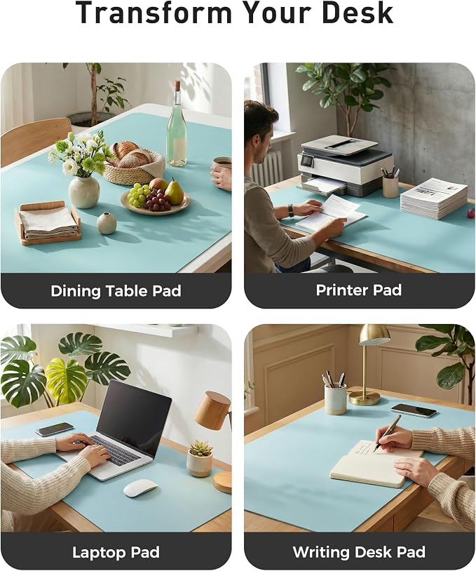 Aothia Faux Leather Desk Mat - Large Mouse Pad, Non-Slip PU Leather Blotter, Waterproof Writing Surface for Office and Home (Blue Topaz, 40" x 24") - Image 6