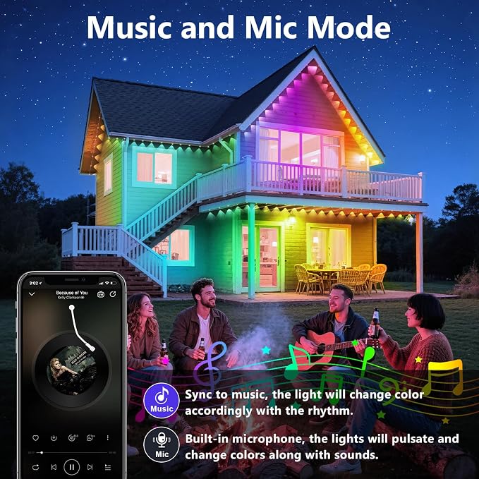 LETIANPAI 200FT Permanent Outdoor Lights,RGB Eaves Lights with App Control Remote,DIY Scene Modes IP67 Waterproof Outdoors Under Eave Lighting,Outdoor Light for Garden Decor - Image 2