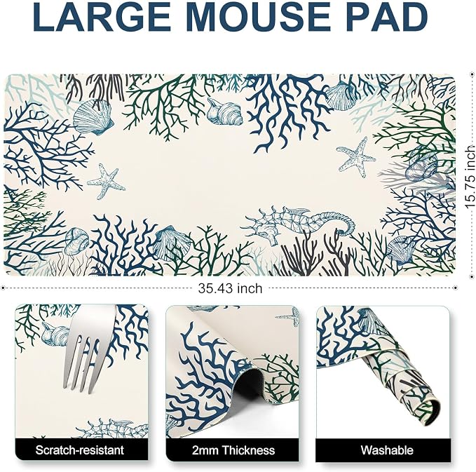 L-SPOUTTO Cute Desk Mat for Keyboard and Mouse, XXL Coral Large Mouse Pad | Non-Slip Keyboard Pad Waterproof Desktop Mat for Laptop Computer Work Game Home Office-Ocean Coral - Image 5