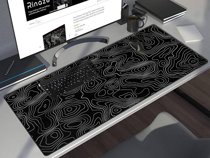 Rinaze Extra Large Gaming Mouse Pad with Black Topographic, XXL Mousepad, Big Mouse Mat Desk Pad, Non Slip Keyboard Pad for Gaming Computer Laptop PC Office Desk Accessories - Image 6