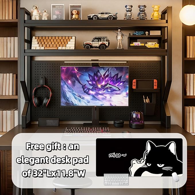 Desktop Bookshelf, Multi-Size pegboard Storage Organizer Rack, Dorm Desk Shelf, Desk Hutch, Desk top Storage Rack, Student Desktop Storage,Desk Shelves for top of des(Black, 53.1" Lx9.9 Wx39 H) - Image 3