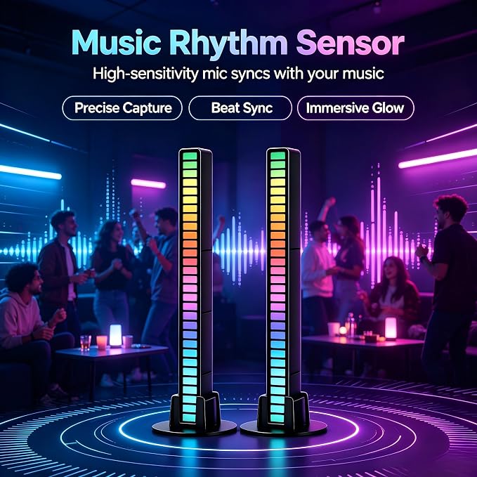 RGB Rhythm Light Bar, Sound Activated Light for Gaming, Bedroom & Car Decor - Image 5