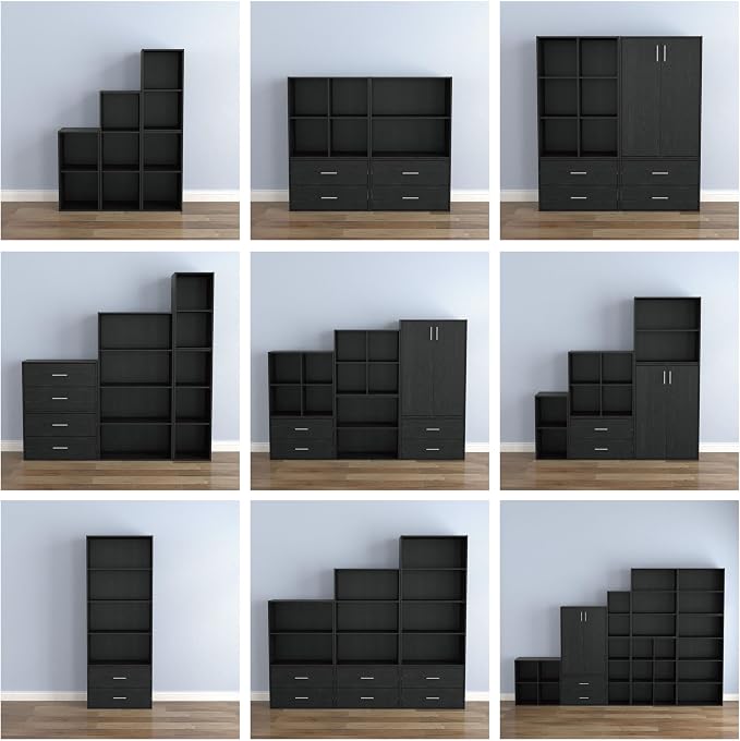 Homes: Inside + Out Apexa 4-Cube Storage Organizer Shelves, Stackable Wood Bookcase Fits Cubby Bins for Organization, Dorm Teen Room Decor & Home Office, Black - Image 8