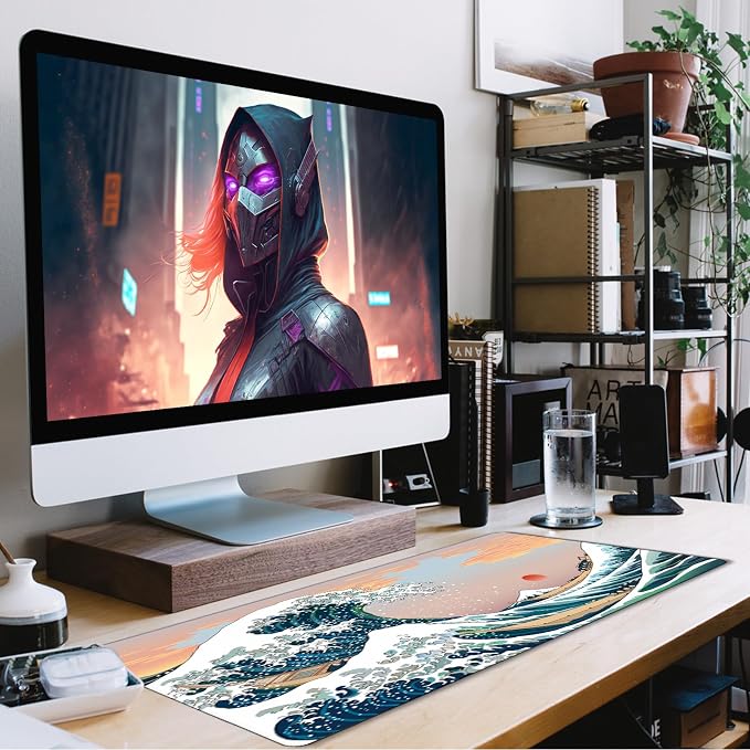 Japanese Large Mouse Pad DeskMat Office Desk Pad, Sunset Sea | Extended Large MouseMat for PC, Stitched Edges Gamer Mousepad 31.5 X 15.7 Inch Long Mice Pad - Image 7