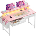 DurayLoly 47.3” Office Computer Desk with LED Lights&2 Fabric Drawers,Pink by Durayloly