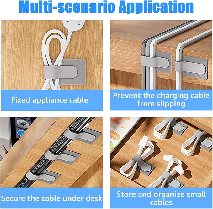 80PCS Hook and Loop Cable Ties, Under Desk Cable Management, Adhesive Cable Straps, Cord Management Hider Idea, Cord Organizer for Desk, Computer Accessories, Home Office Organization, White+Gray - Image 7