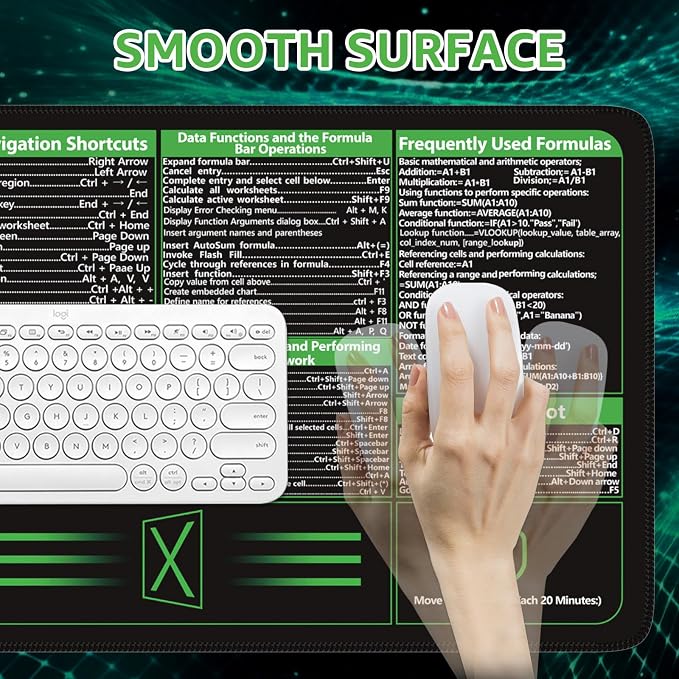 iCasso Excel Cheat Sheet Desk Pad, Excel Mouse Pad Shortcuts | Large Desk Mat,Extended XXL Non-Slip Exel Mousepad with Stitched Edges for Computer Keyboard - Image 8