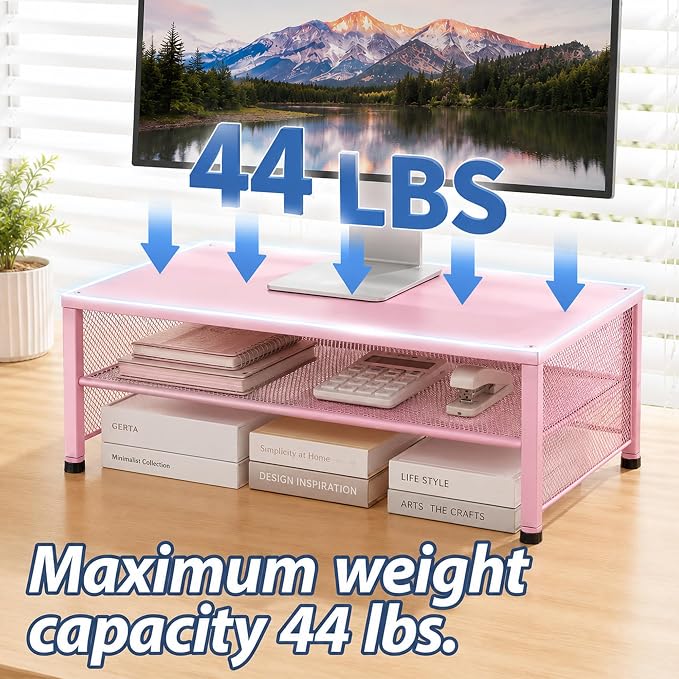 OPNICE 2-Tier Computer Monitor Stand Riser, Laptop Stand for Desk, Desk Organizer for Office, Home and School Supplies, Pink - Image 6