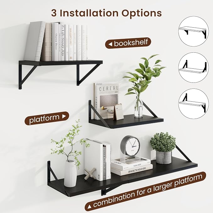Axeman Deep Floating Shelves, 16'' x 10'' Black Wall Shelves Set of 2 - Image 4