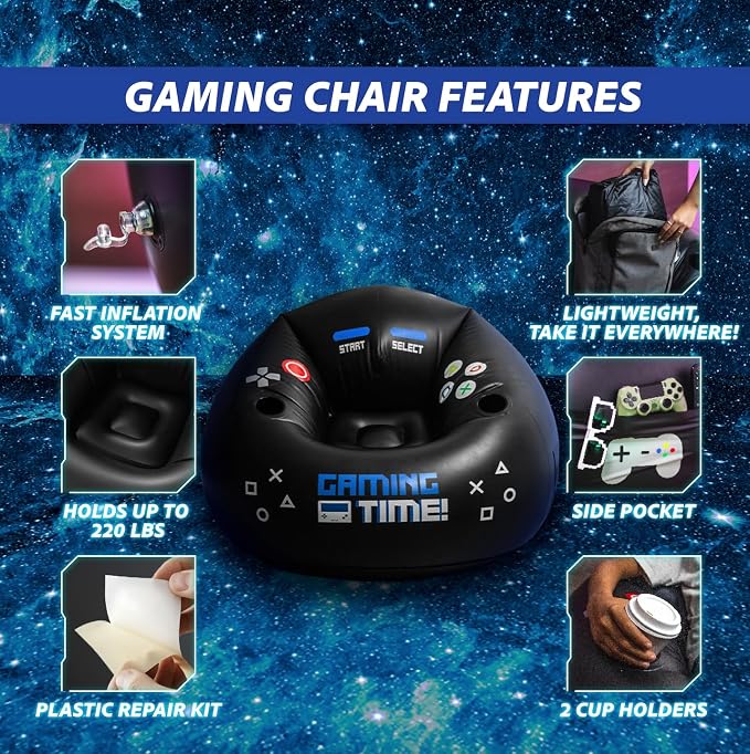 FranFusion Inflatable Gaming Chair for Kids & Teens with Cup Holders and Side Pocket - This Air Bean Bag Game Chair is The Perfect Furniture for Gamer Room Décor (Gaming Time with Ottoman) - Image 5