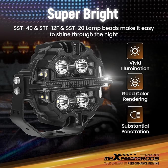 maXpeedingrods 7 RGB Colors 5in LED Off Road Lights 212W w/270°Side Shooter - Image 3