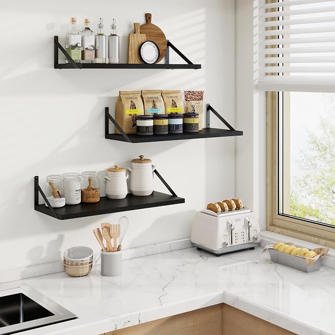 Axeman Deep Floating Shelves, 24'' x 10'' Black Wall Shelves Set of 2 - Image 2