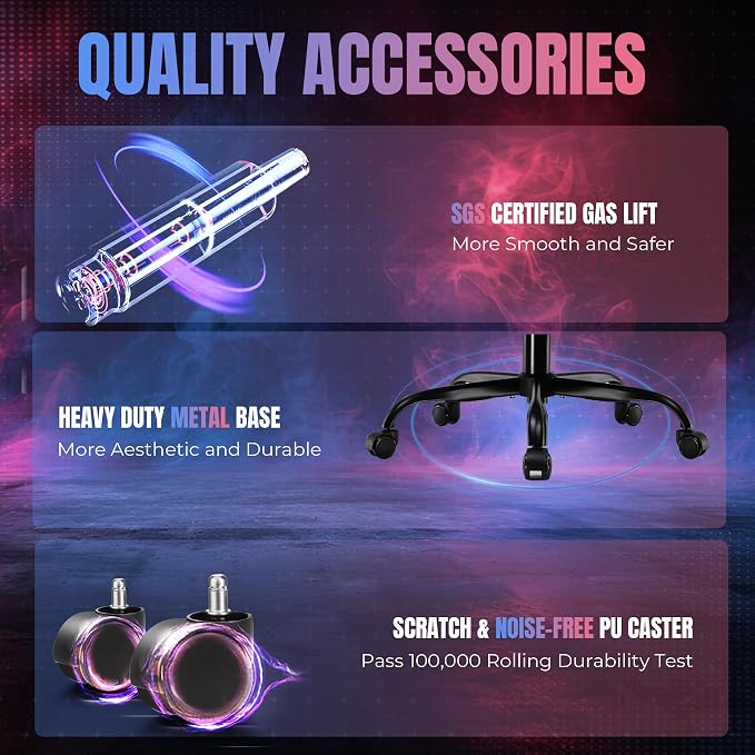 GTPLAYER RGB Gaming Chair with Footrest, LED Lights, Ergonomic Computer Chair with Linkage Armrest, Breathable Fabric for Home Office Desk - Video Game Chairs for Adults - Image 9