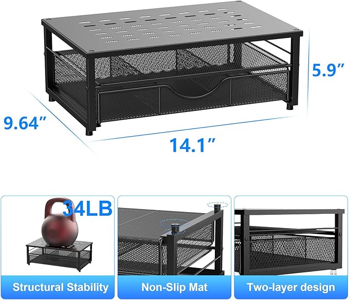 gianotter Computer Monitor Stand Riser with Drawer | Desk Organizers and Accessories Desk Accessories & Workspace Desktop Organizers Storage for Printer Stand (Black) - Image 5