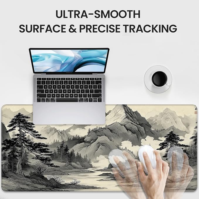 35.4 x 15.7 Inches Chinese Ink Painting Mountain Landscape Gaming Mouse Pad, XXLExtended Desk Mat with Non-Slip Rubber Base - Image 4