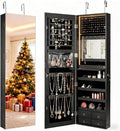 LDAILY 47” LED Jewelry Armoire, Door/Wall Mounted Mirror with Storage, 4 Shelves, 4 Drawers, Full Length Mirror & Flip-up Makeup Tray, Lockable Jewelry Organizer Cabinet for Women & Girls, Gift(Black) by LDAILY