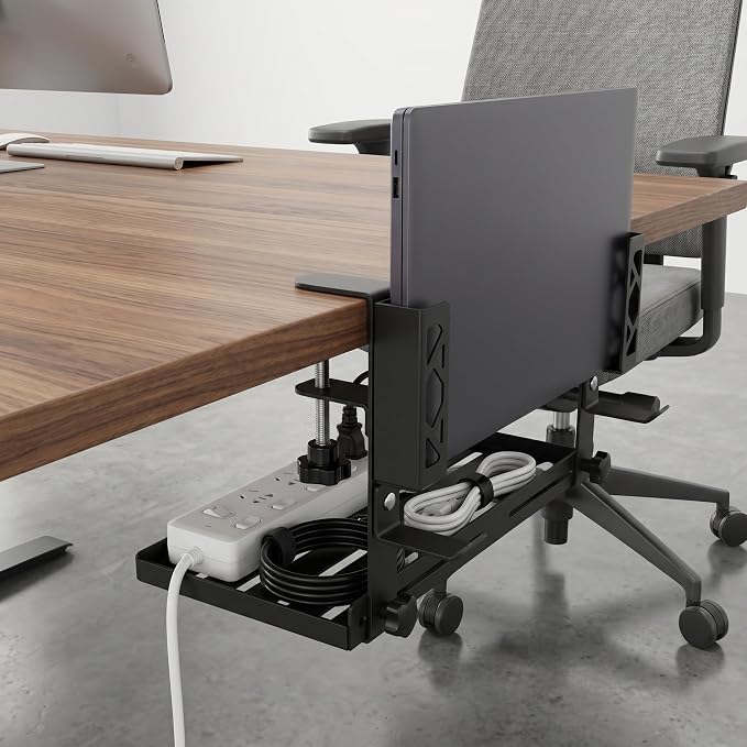 Loscarol Adjustable Under Desk Laptop Holder with Cable Management Tray - Image 4