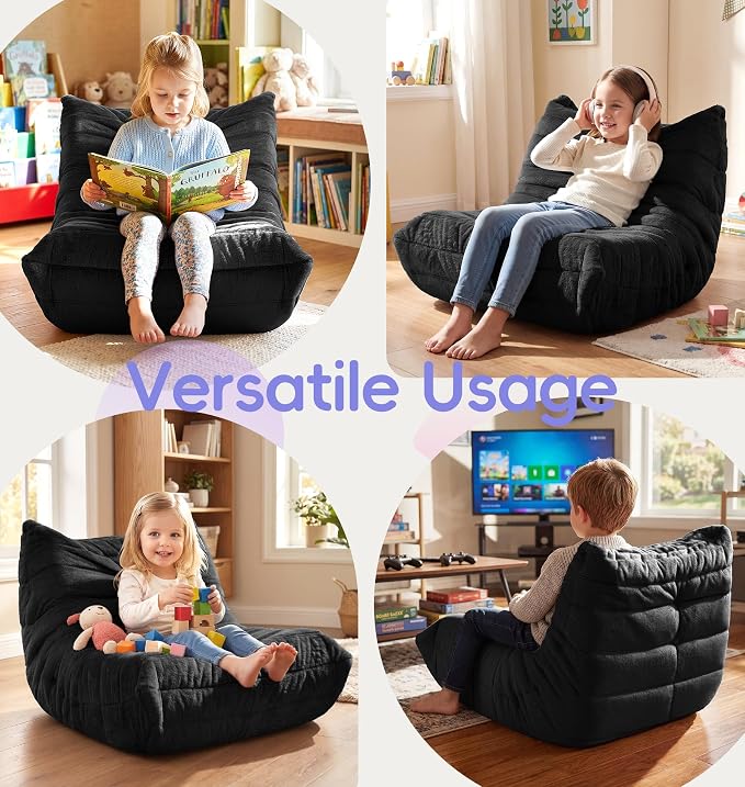 Hobestluk Small Bean Bag Chair Fireside Floor Chair BeanBag Couch Togo Sofa | Ergonomic Design,Memory Foam,No Assembly,Faux Fur Comfy Lounger with Back Support for Gaming Classroom | Black Plush Small - Image 5