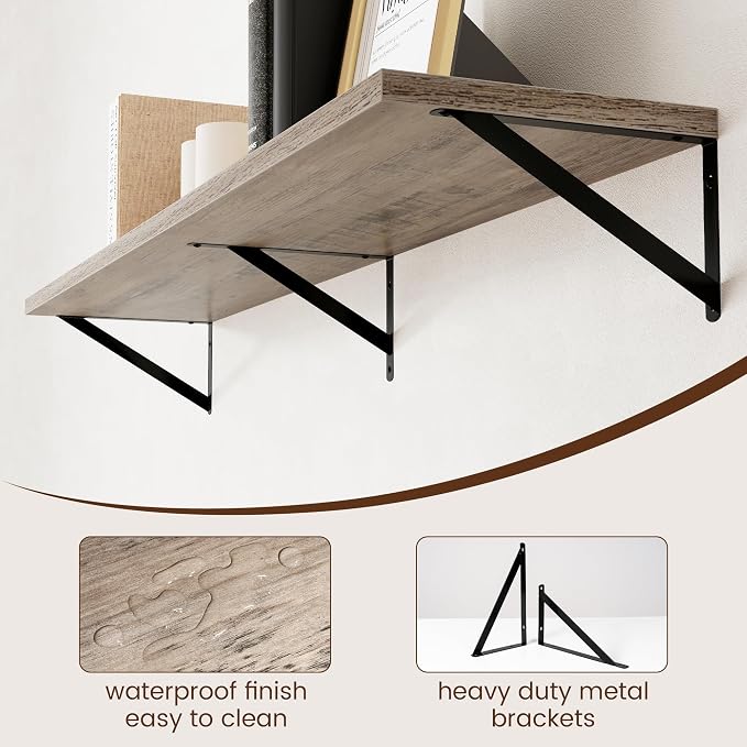 Axeman 12 Inch Deep Floating Shelves for Wall - 55 Inch Wide x 12 Inch Deep Wall Shelves Set of 2 - Rustic Grey Wood Floating Shelves for Living Room - Image 5