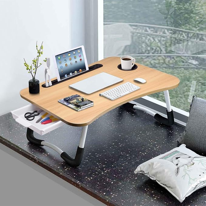 Slendor Bed Desk for Laptop and Writing with Storage, Cup Holder, Light - Image 2