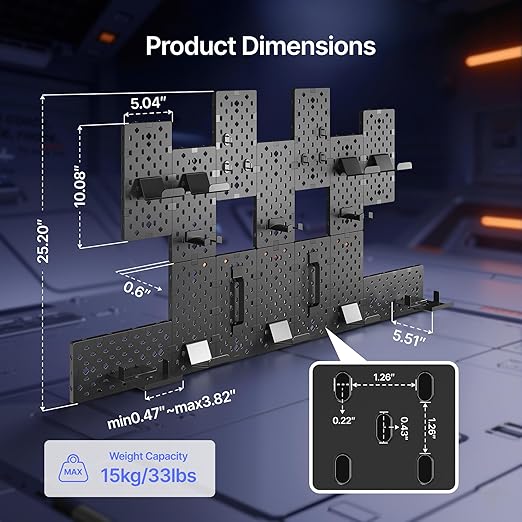 PEGZONE Controller and Headphone Holder Wall Mount, 14pcs, Black | Modular Gaming Pegboard with Accessories, Controller Stand, Disc Shelf Organizer - Image 6
