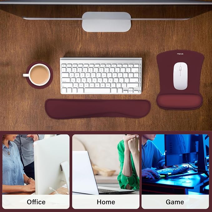 MOSISO Wrist Rest Support for Mouse Pad&Keyboard Set, Wine Red - Image 6