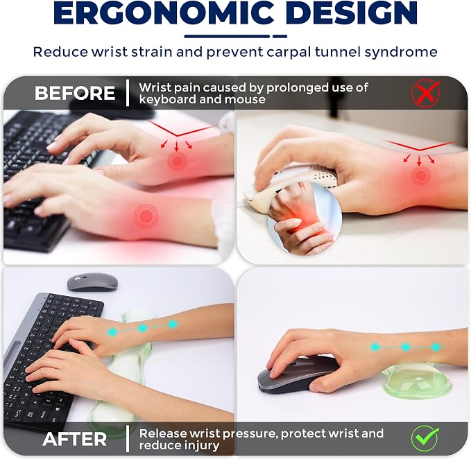 Gel Wrist Rest for Keyboard and Mouse, Wrist Rest for Keyboard, Mouse Wrist Support, Pain Relief, Cool Touch, Non-Skid, Mouse Wrist pad - Image 3