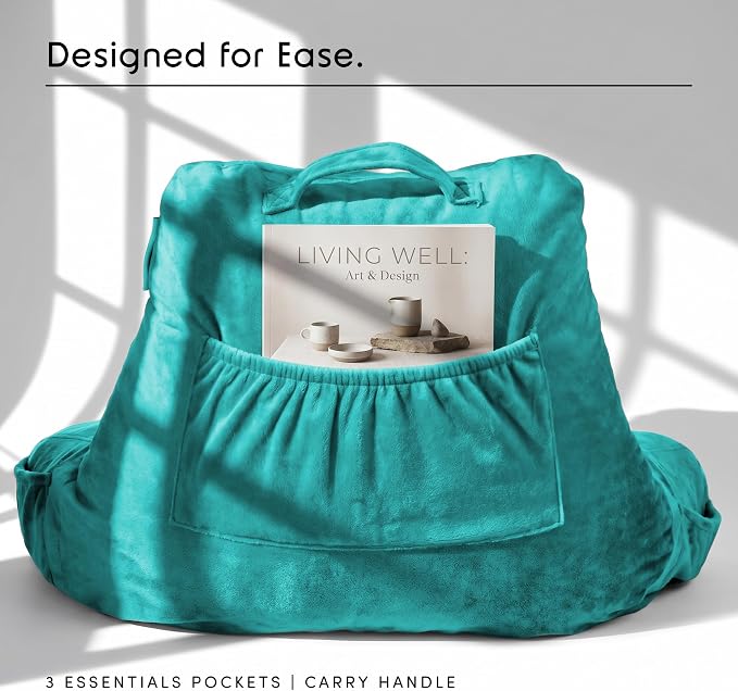 Nestl Reading Pillow for Bed, Back Pillow for Sitting Up in Bed, Teal | 14” Backrest Pillow for Teens & Kids, Adjustable Support, Shredded Memory Foam Fill, OEKO-TEX, Use for Couch, Sofa, and Floor - Image 4