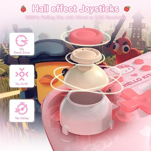 Kuitmor Hello Kitty Switch Pro Controller, Cute Hall Effect Wireless Gamepad No Drift for Switch 2/Switch/OLED/Lite, PC/Steam, Android, iOS, Bluetooth + Wired, Turbo, Back Buttons,6-Aixs Gyro, Wake-up, RGB (Pink, Without 2.4g Receiver) - Image 5
