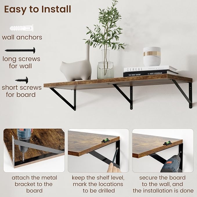 Axeman 12 Inch Deep Floating Shelves for Wall - 36 Inch Wide x 12 Inch Deep Wall Shelves Set of 2 - Rustic Wood Floating Shelves for Living Room - Image 6