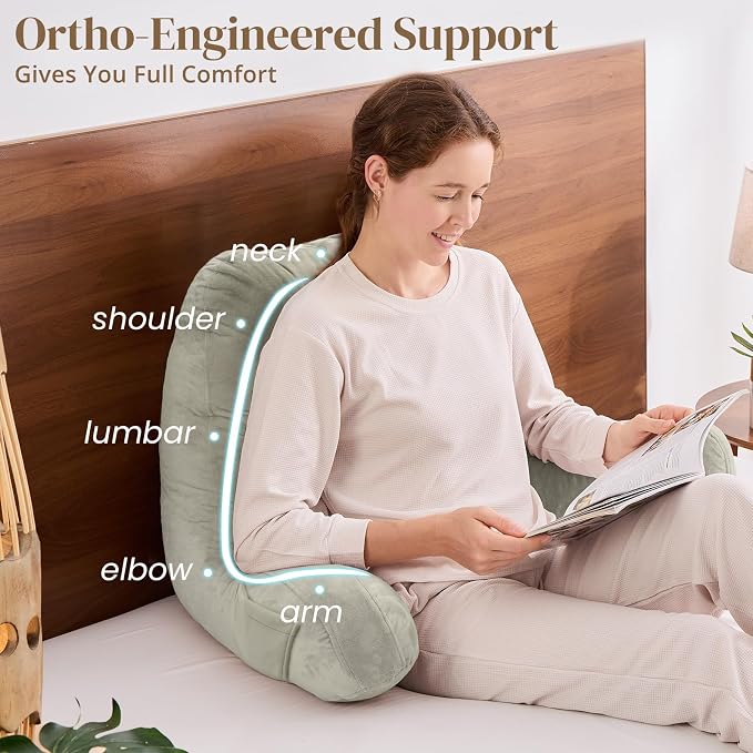 Sasttie Reading Pillow for Bed, Back Pillow for Sitting Up, Linen - Image 4