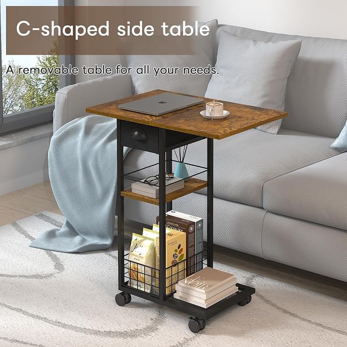 Hayexiha C End Table with Wheels, Drawer, 15.75" D x 23.62" W x 28.46" H - Image 9