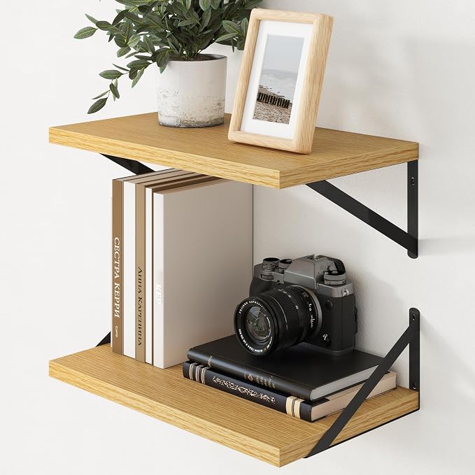 Axeman Deep Floating Shelves - 20 Inch Floating Shelves Set of 2-12 Inch Deep Oak Wall Shelves for Living Room Bathroom Kitchen by Axeman