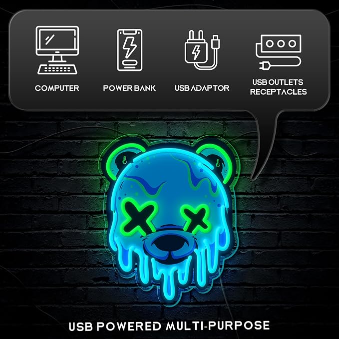 Ice Bear Neon Sign, Cool Led Sign for Wall Decor - Usb Powered, Adjustable Brightness Anime Bear Led Light for Bedroom, Bar, Pub, Party, Man Cave Decor, Unique Gift for Teenage Boys - Image 5