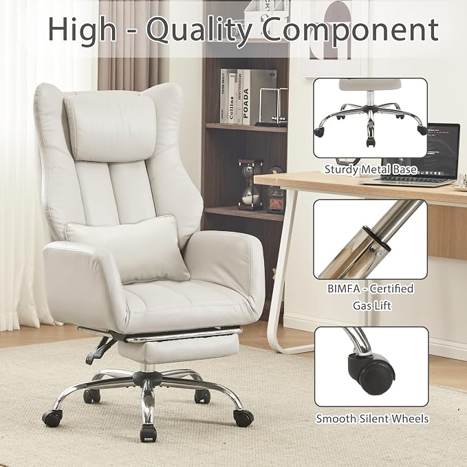JOMEED Cross Legged Office Chair with Footrest,Flip Armrest,Beige | Big and Tall Executive,Ergonomic Design with Lumbar Pillow, 155° Reclining, PU Leather Wide Desk Chair for Home and Office - Image 6