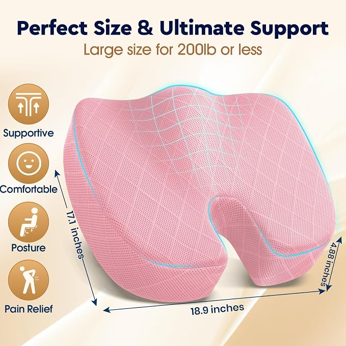 TushGuard Seat Cushion, Memory Foam Office Chair Cushion - Pink, XXX-Large | for Car Seat, Airplane, Desk Chair - Sciatica & Hip & Coccyx Pain Relief Cushion for Long Sitting Office Workers, Car Drivers - Image 2
