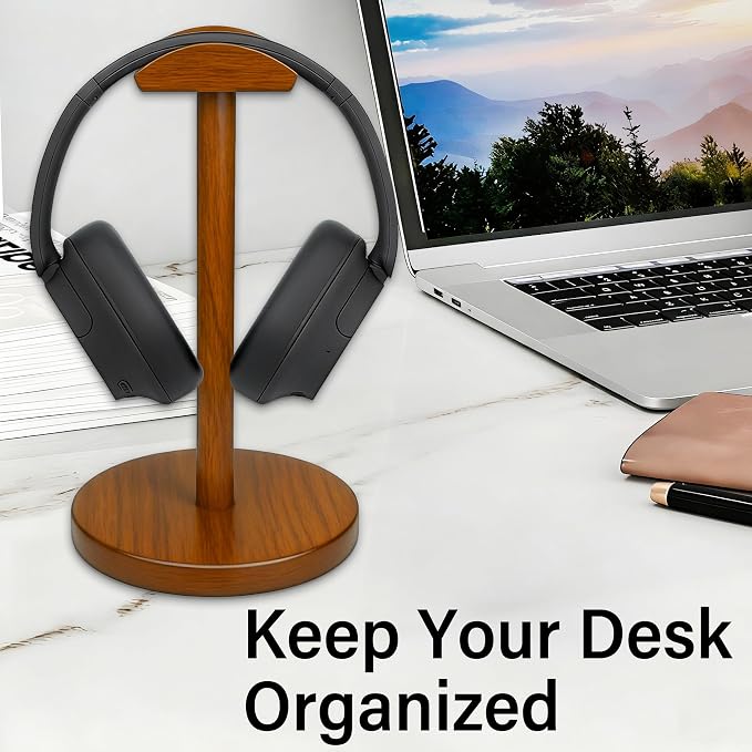 Solid Walnut Wood Headphone Stand with Storage Base | Universal Wooden Headset Holder for Gaming & Office,Compatible with Bose,Sony,Sennheiser,Razer,Beats,PS5 - Image 2