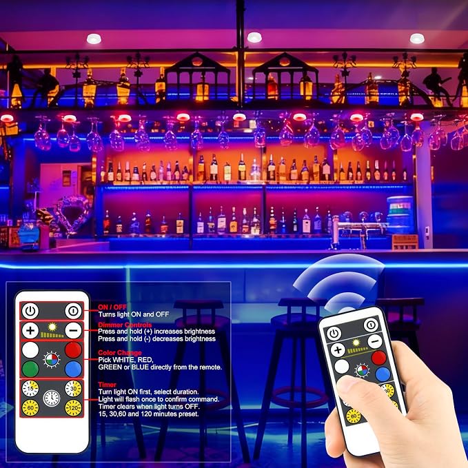 Puck Lights with Remote , Wireless Under Cabinet Lighting,Color Changing Tap Lights with Dimmer and Timer, AAA Battery Operated Light Push Lights Stick on for Closet, Bedroom Wall, Under Cabinet - Image 3