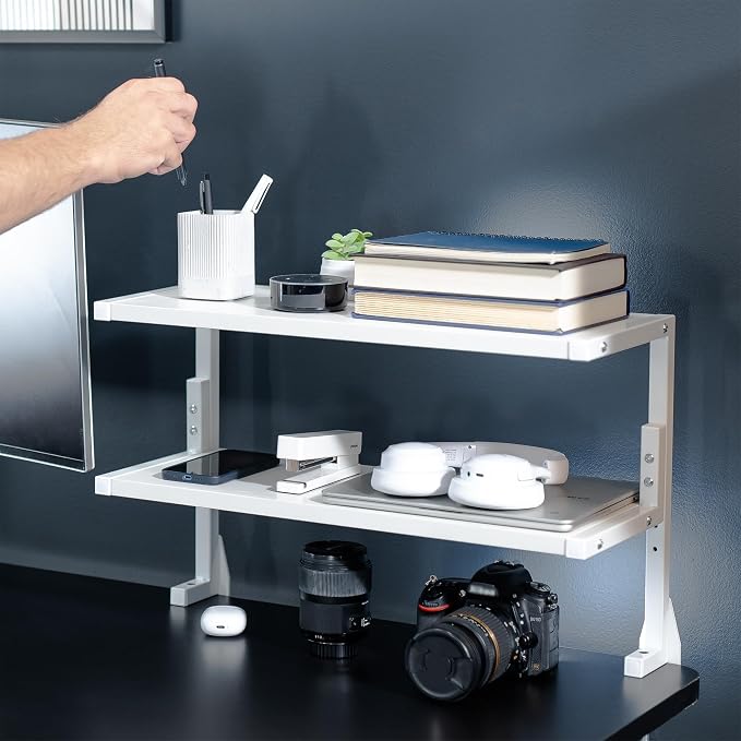 VIVO White Clamp-on 24 inch 2-Tier Desk Shelf, STAND-SHELF24C-W - Image 8