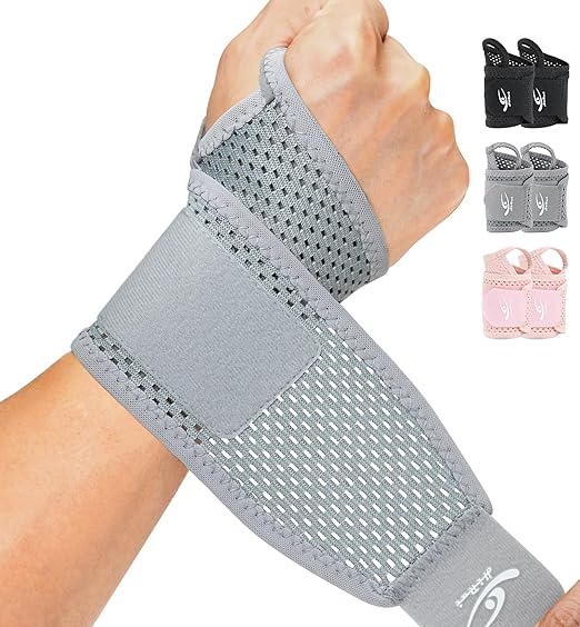 HiRui 2-Pack Ultra-Thin Mesh Wrist Wraps - Breathable, Adjustable Wrist Support for Workouts & Daily Use - Unisex Wrist Brace for Pain Relief, Tendonitis, Carpal Tunnel - One Size Fits All (Gray) by HiRui