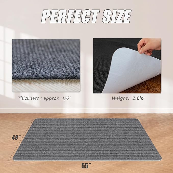 Sycoodeal Office Chair Mat for Hardwood Floor,Office Computer Gaming Chair Mat for Tile Floor,Large Floor Protector Rug,Anti-Slip,Easy to Clean,Grey(48"x55") - Image 3