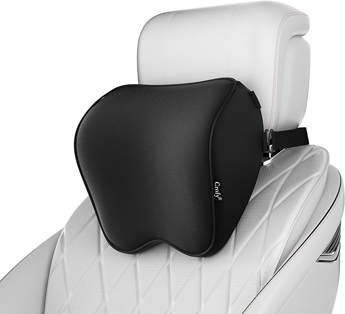 Crofy 2-Pack Car Neck Pillow, Headrest Pillow with Adjustable Strap, Black | Soft Memory Foam; Ergonomic Design Fits Most Car & Office Chairs; Breathable Removable Pillow Cover Is Machine Washable by CrofyLLC