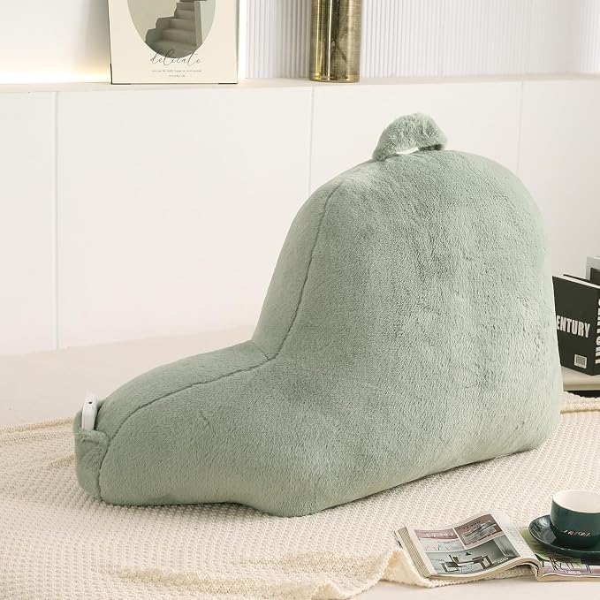 Large Plush Backrest Pillow for Sitting in Bed,Faux Fur,Green | 19" Back Pillow with Arms Supports Adults,College Students,Elbows & Forearms for Dorm Reading,Gaming,Watching TV - Image 6