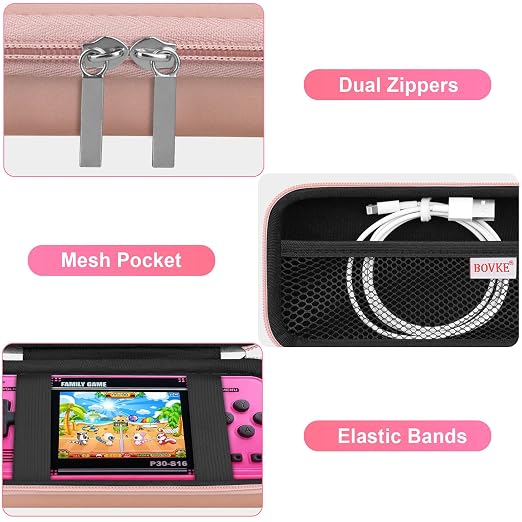 BOVKE Carrying Case for WELLST·G Handheld Game for Kids -Preloaded 220 Retro Video Games, Mini Arcade Electronic Toy Gifts for Boys Girls Portable Holder, Extra Mesh Pocket for SD Card, Rosegold - Image 3